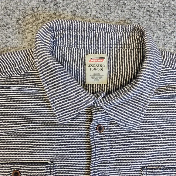 Dickies Mens Long Sleeve Button Up Shirt Blue White Stripe Workwear Size 3XL - Picture 3 of 8